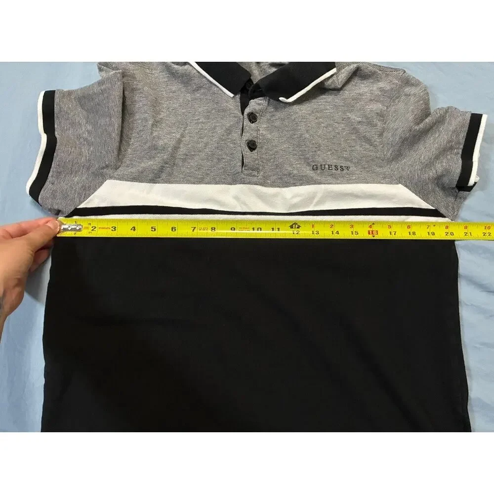 Guess Los Angeles Colorblock Polo Shirt Gray Black White Short Sleeve Men L Logo